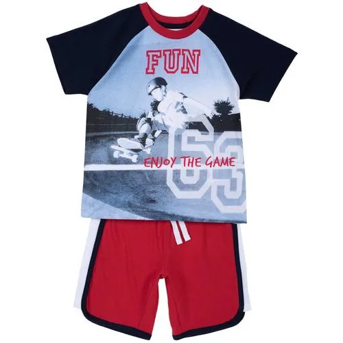 Комплект футболка и шорты Chicco, размер 116, принт скейт (серо-красный)