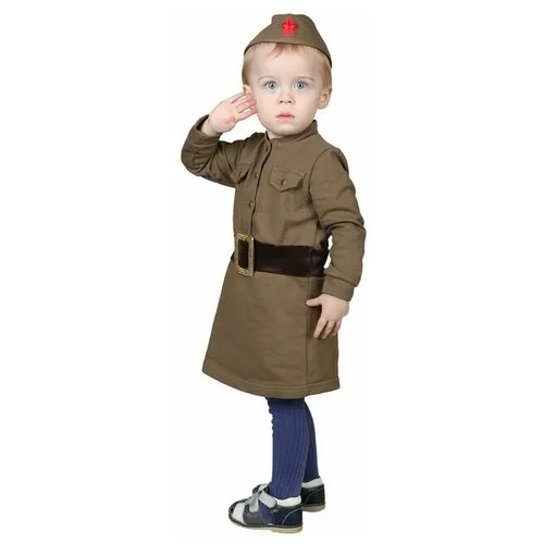 Костюм военного для девочки: платье, пилотка, трикотаж, хлопок 100%, рост 92 см, 1,5-3 года, цвета микс