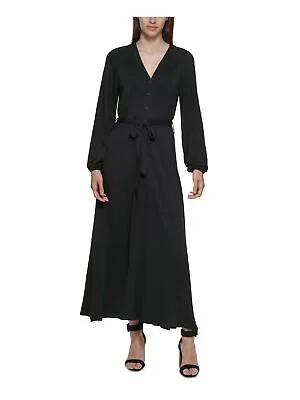 Женское черное платье-футляр CALVIN KLEIN на пуговицах спереди с поясом и длинными рукавами 4