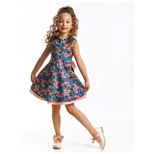 Платье Mini Maxi, хлопок, флористический принт, размер 98, голубой