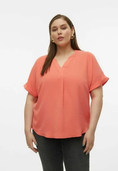 Блузка MIT KURZEN ÄRMELN V-AUSSCHNITT Vero Moda Curve, цвет georgia peach