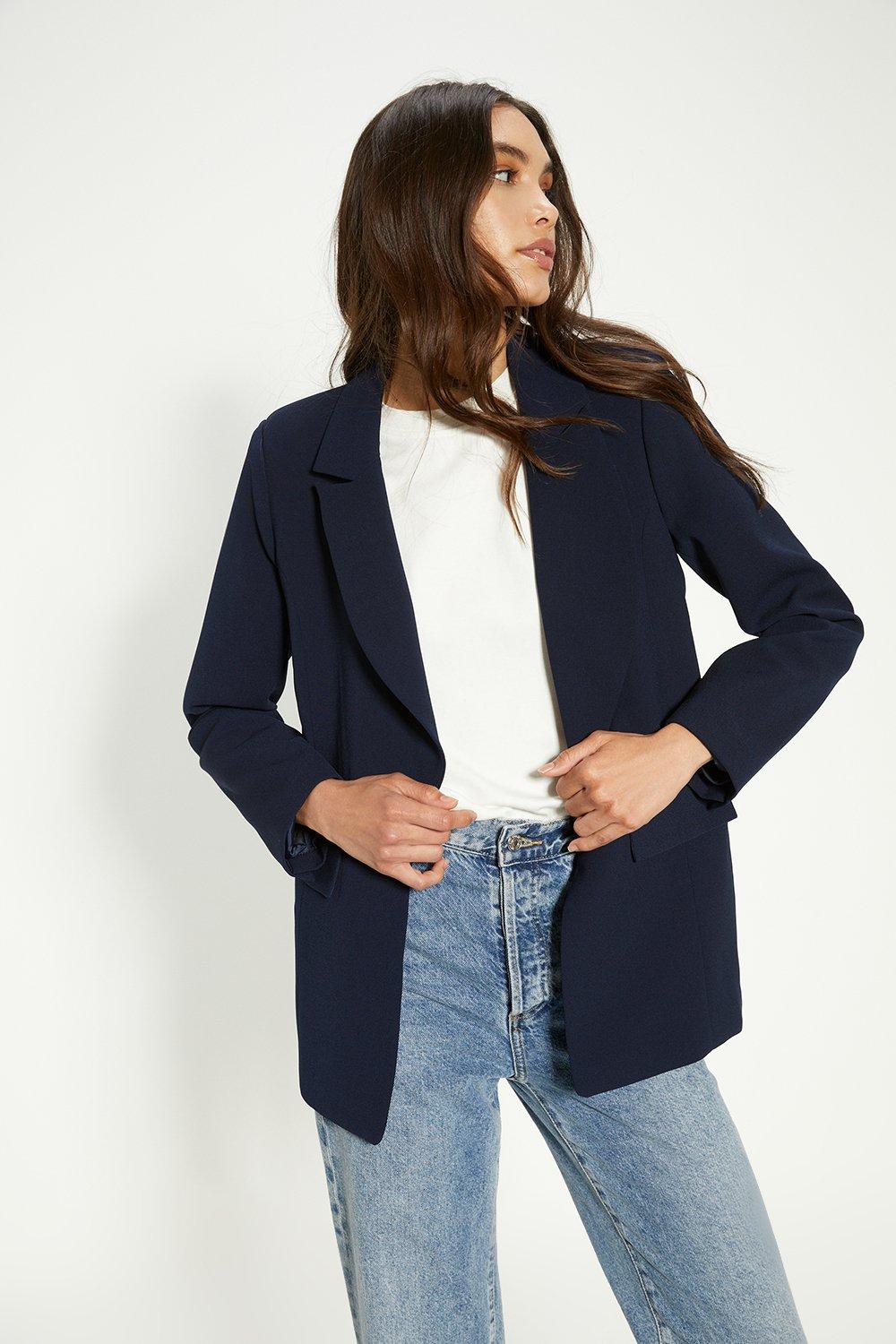 Креповый пиджак Girlfriend Oasis, темно-синий