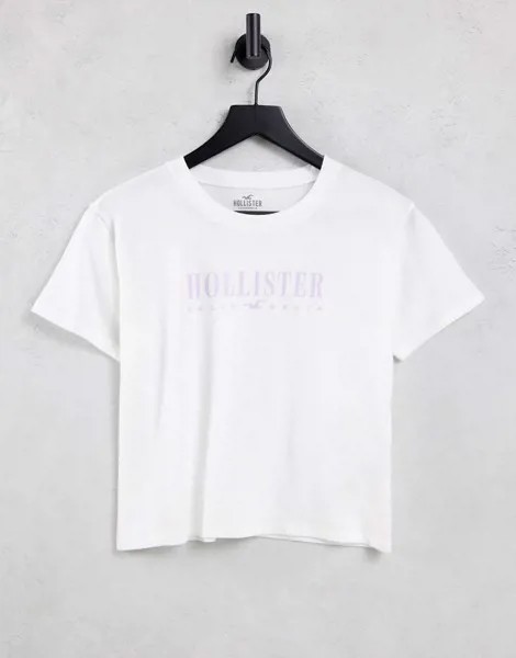 Белая укороченная футболка с логотипом Hollister-Белый