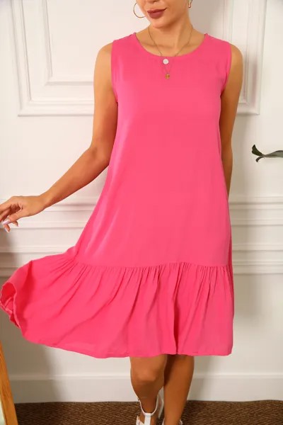 Женская юбка без рукавов цвета фуксии с рюшами DRESS armonika, розовый