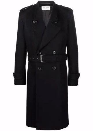 Saint Laurent двубортное пальто с поясом