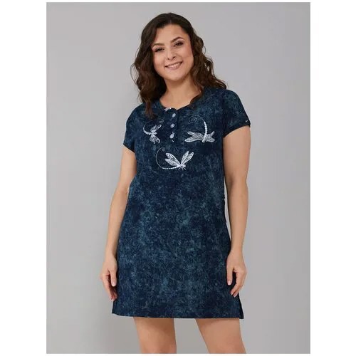 Платье-футболка Алтекс, хлопок, повседневное, полуприлегающее, мини, размер 50, синий, белый