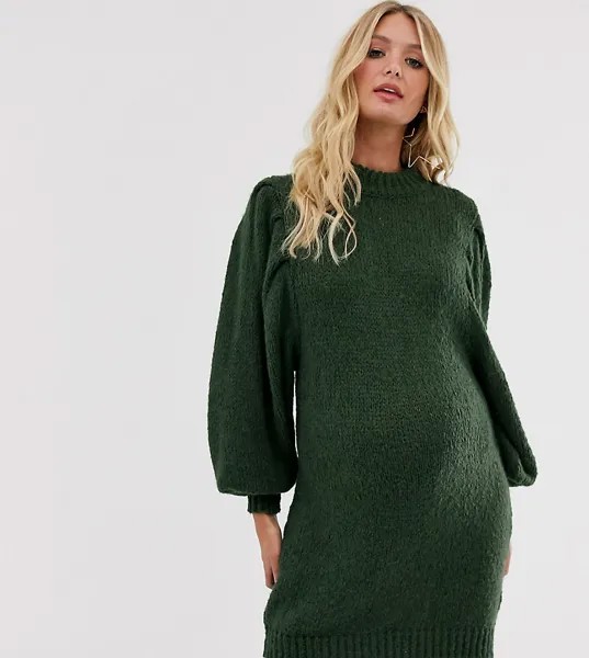 Платье-джемпер мини с объемными рукавами ASOS DESIGN Maternity-Зеленый