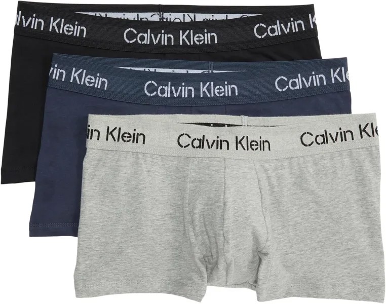 Трусы Khakis Cotton Stretch Low Rise Trunks 3-Pack Calvin Klein Underwear, цвет Black/Speakeasy/Grey Heather