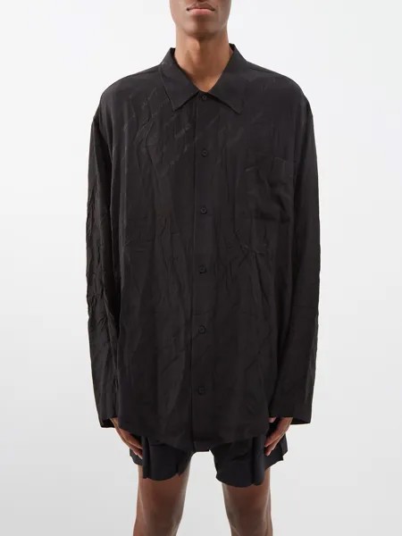Жаккардовая шелковая рубашка со складками и логотипом Balenciaga, черный