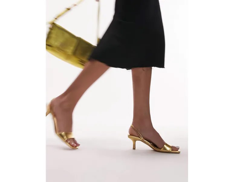 Золотистые босоножки на каблуке с ремешком на пятке Topshop Jayden