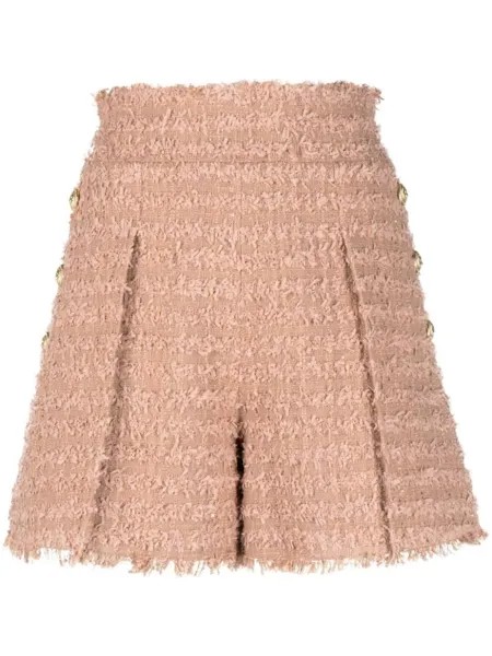 Balmain твидовые шорты с завышенной талией, нейтральный цвет