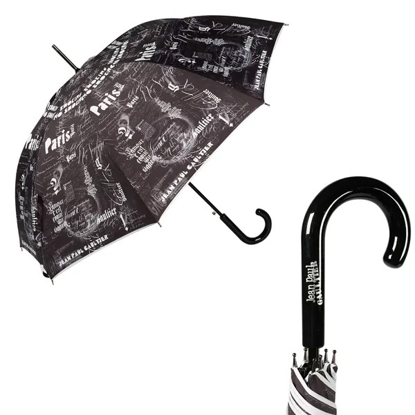 Зонт-трость женский полуавтоматический Jean Paul Gaultier 1312-LA ecritues noir