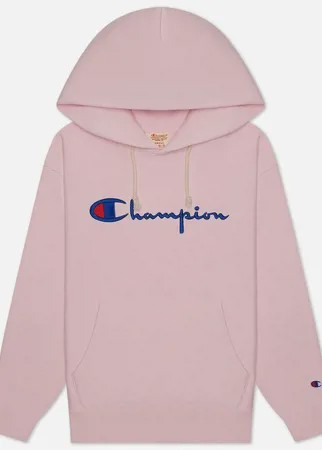 Женская толстовка Champion Reverse Weave Big Script & Logo Sleeve Hoodie, цвет розовый, размер S