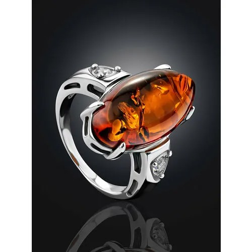 Кольцо, серебро, 925 проба, янтарь, размер 19.5, оранжевый