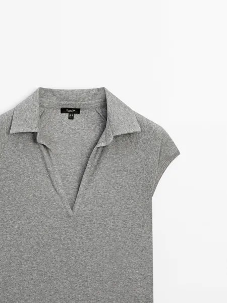 Футболка-Поло с рукавами реглан в рубчик Massimo Dutti, grey