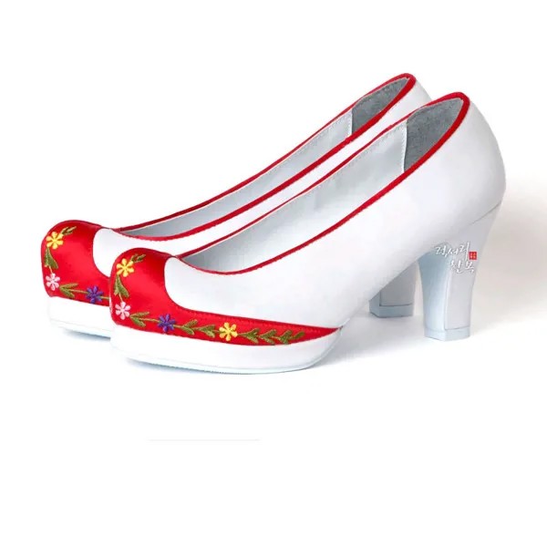 Импортные женские свадебные туфли Hanbok с крючком из Южной Кореи/белые туфли с вышивкой на высоком каблуке 5 см/