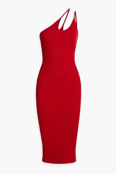Платье миди из рубчатого джерси с вырезом на одно плечо ENZA COSTA, красный