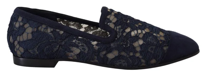 DOLCE - GABBANA Туфли Синие кружевные слипоны с цветочным принтом Мокасины на плоской подошве EU36 / US5,5 $800