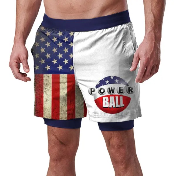 Us Powerball Мужские винтажные шорты для бега на открытом воздухе с американским флагом Спортивные шорты для фитнеса и пляжа