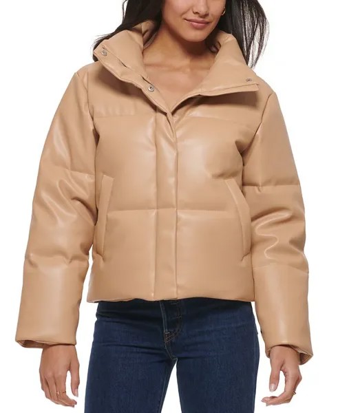 Женская короткая куртка-пуховик из искусственной кожи Levi's, цвет Biscotti