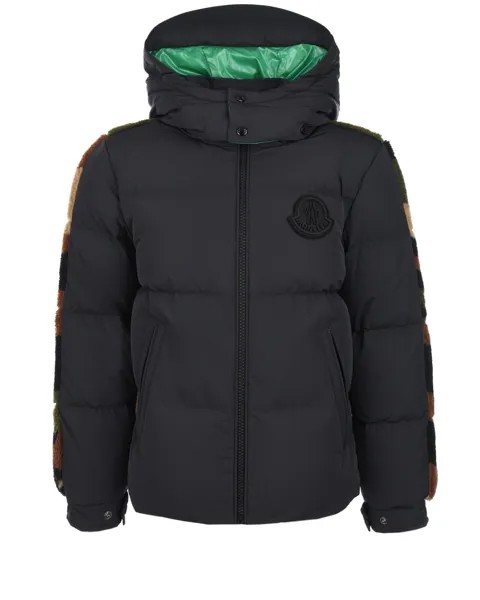 Черная куртка с камуфляжной вставкой Moncler детская