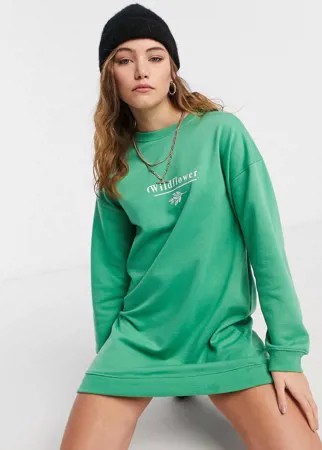 Зеленое платье-свитер с вышивкой Heartbreak-Зеленый