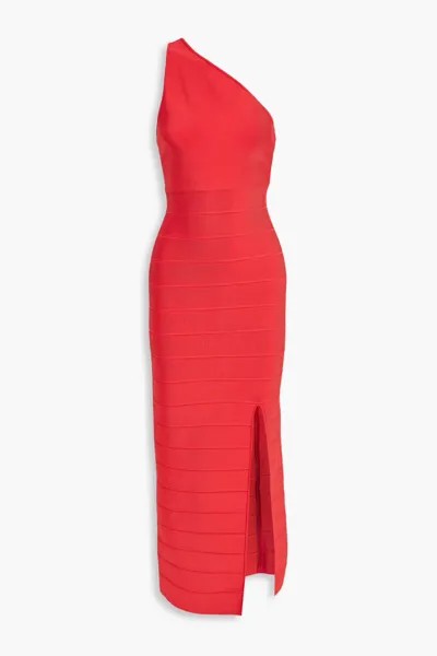 Бандажное платье макси на одно плечо Hervé Léger, цвет Tomato red