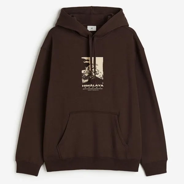 Толстовка H&M Relaxed Fit Printed Himālaya, темно-коричневый
