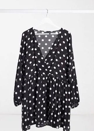 Черно-белое свободное платье мини с запахом спереди и узором в горошек ASOS DESIGN Tall-Многоцветный