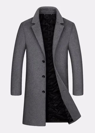 Мужские шерстяные однотонные пальто средней длины на пуговицах в деловом стиле