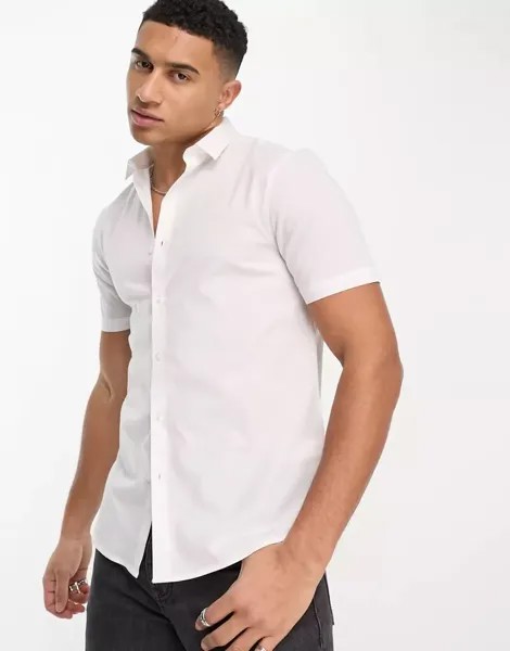 Белая рубашка из поплина с короткими рукавами New Look