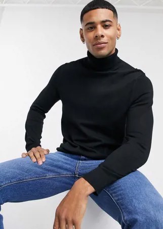 Черная вязаная водолазка из смесового органического хлопка Burton Menswear-Черный
