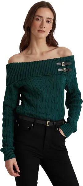Свитер LAUREN Ralph Lauren Off-the-Shoulder Cable-Knit Sweater, цвет Hunt Club Green