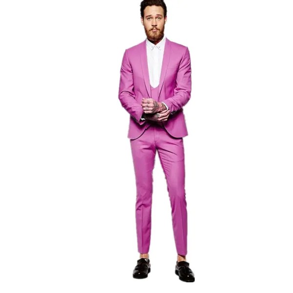 Ярко-розовый мужской блейзер Tailcoat Grooms Men Tuxedoa официальный мужской свадебный костюм для выпускного вечера лучшие мужские Костюмы Блейзер Свадебные смокинги для жениха на заказ