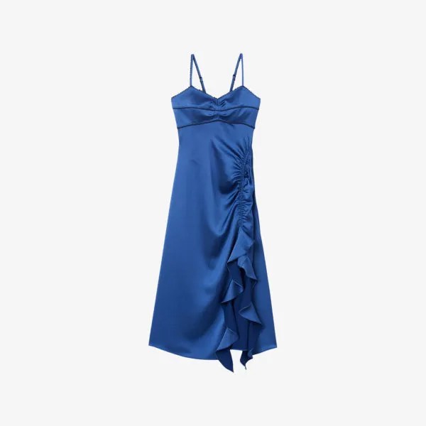 Атласное платье миди Sheila с оборками Sandro, цвет bleus