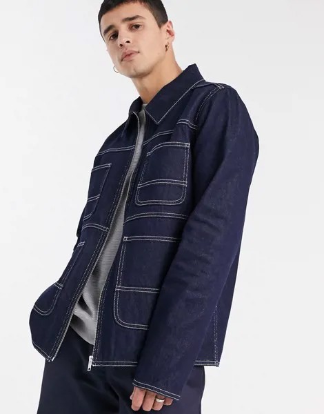 Джинсовая куртка цвета индиго с контрастными строчками ASOS DESIGN-Синий