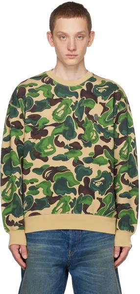 Зеленый однотонный свитшот с камуфляжным принтом и металлом Art BAPE