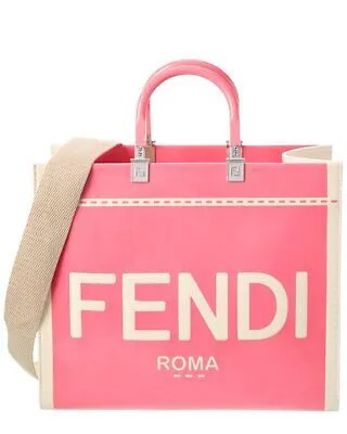 Женская лакированная сумка-тоут среднего размера Fendi Sunshine, розовая