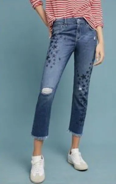 НОВЫЕ узкие эластичные джинсы-бойфренды Anthropologie Pilcro с пайетками и звездами 28