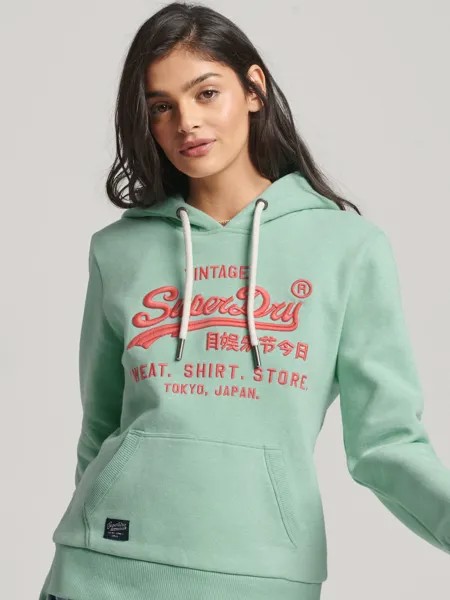 Толстовка с неоновым винтажным логотипом Superdry, чеканенный зеленый мергель