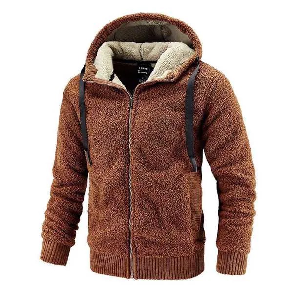 Мужская зимняя куртка, толстая флисовая толстовка с капюшоном, теплые мягкие кашемировые повседневные пальто на молнии из овечьей шерсти, ж...