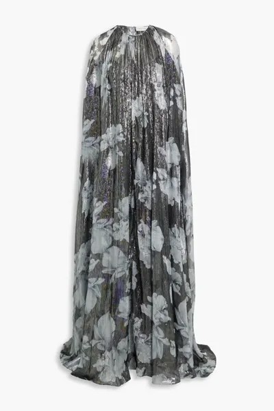 Платье Nicoletta из смесового шелка с эффектом металлик и цветочным принтом Halston, бронза