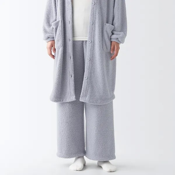 Вяжем длинные брюки из флиса MUJI, лаванда