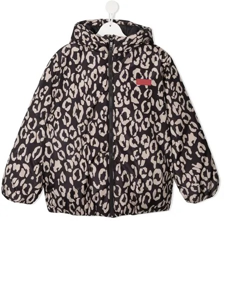 Kenzo Kids пуховик с леопардовым принтом и вышитым логотипом