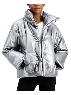 INC Женское серебряное пуховое пальто с карманами на молнии и зимней курткой M