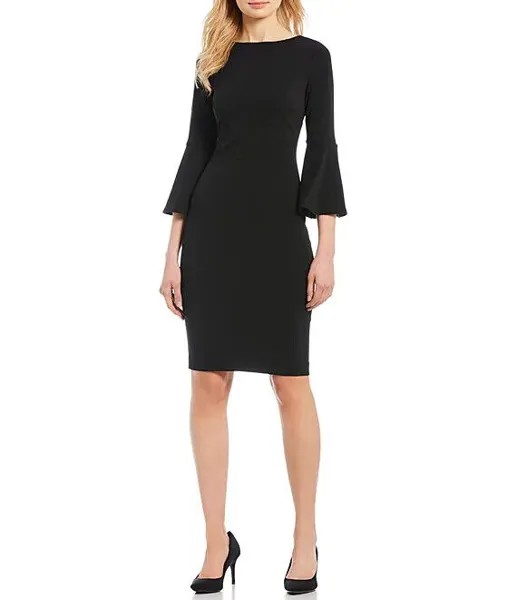 Новое изысканное черное платье-футляр с рукавами-колокольчиками CALVIN KLEIN NWT, размер 10