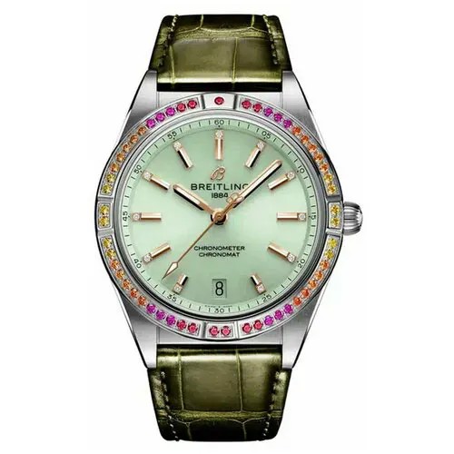 Наручные часы BREITLING часы Breitling A10380611L1P1 из коллекции Chronomat, серебряный, зеленый
