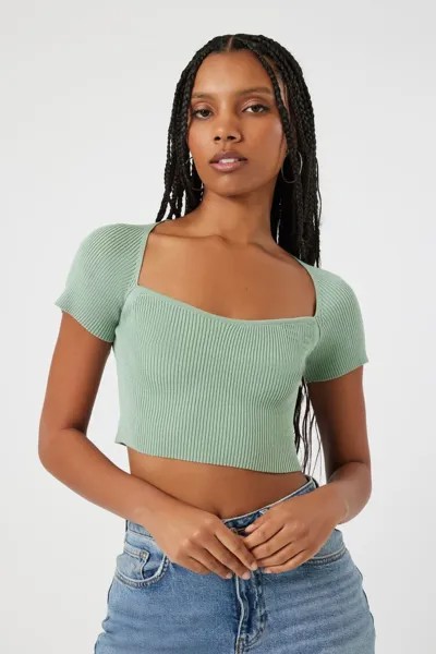 Свитер с короткими рукавами и вязаный укороченный топ Forever 21, шалфей