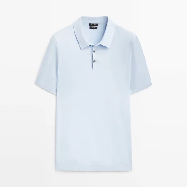 Поло Massimo Dutti Short Sleeve Cotton Sweater, небесно-голубой