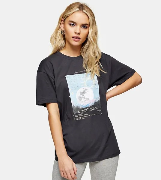 Черная футболка с графическим принтом луны Topshop Petite-Многоцветный